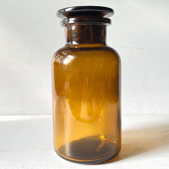Vintage 20oz Apothecary Jar Amber Ground Stopper 500 ML Storage Bottle - Picture 1 of 11